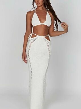 White Crochet Halter Top & Skirt Set